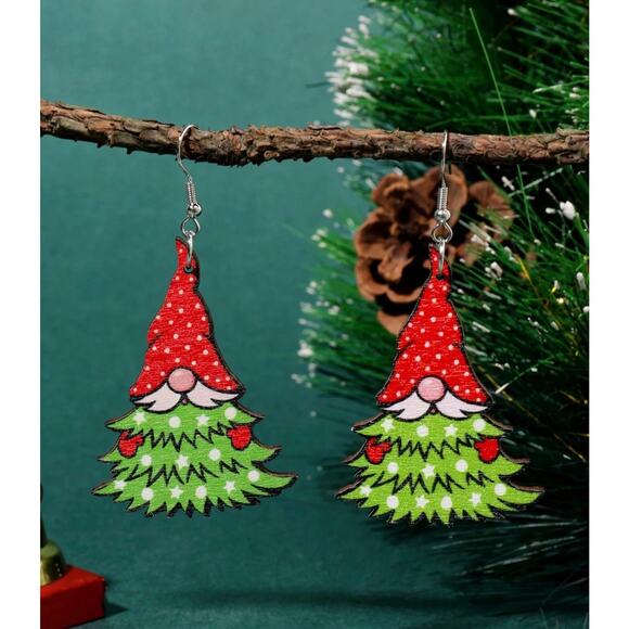 Cute Gnome Christmas Tree Earrings - Picture 4 of 4